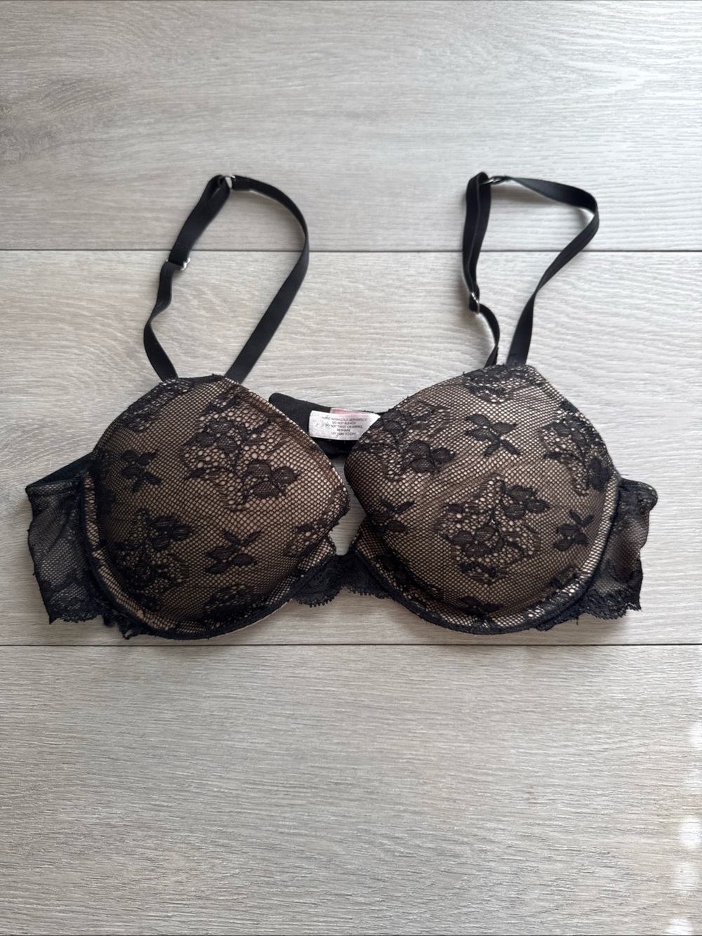 Victoria Secret Black Lace Push-Up Bra with Nude Lining